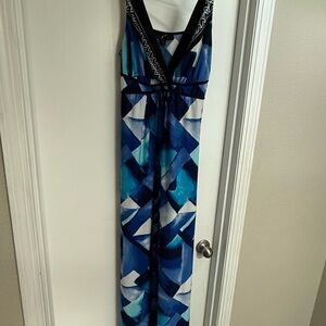GNW Blue and Black Abstract Maxi Dress